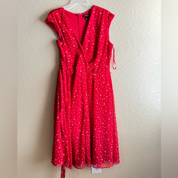 July 4 Dress Stars Print Wrap Dress ALine Waist Midi Sz 16 DressBarn Vintage - Picture 2 of 8